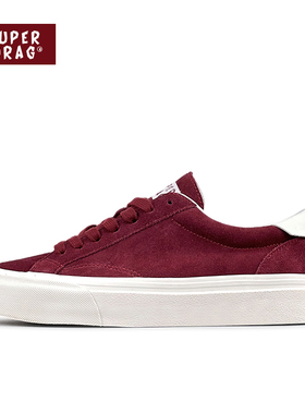 超拽SUPERDRAG 酒红翻毛皮街头复古帆布鞋男女低帮耐磨运动滑板鞋