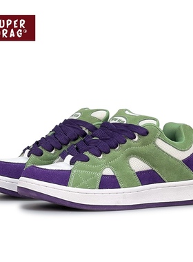 超拽SUPERDRAG 巴斯光年面包鞋翻毛皮绿紫撞色复古运动滑板鞋男女