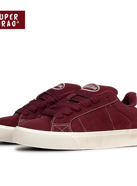 超拽SUPERDRAG 美式复古酒红翻毛皮街头板鞋男女百搭低帮休闲鞋子
