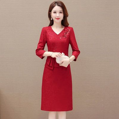 妈妈婚宴礼服连衣裙2025秋季新款国庆结婚喜婆婆婚宴装旗袍包臂裙