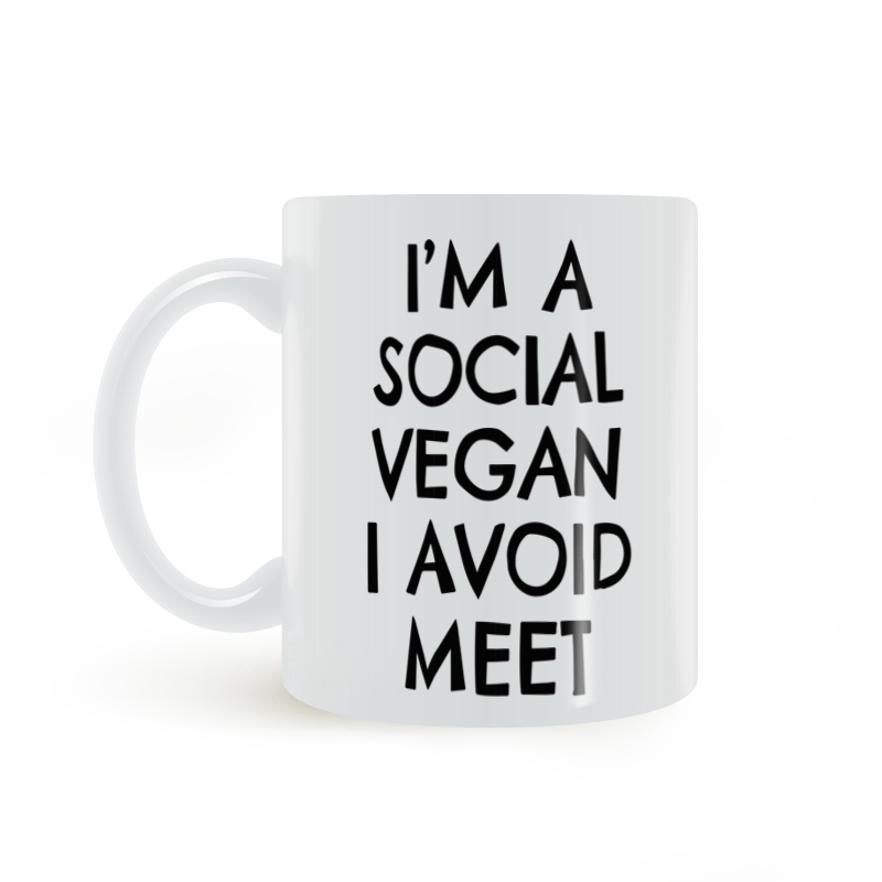 SOCIAL VEGAN AVOID MEET 社恐双关谐音 马克杯搞笑自嘲杯子