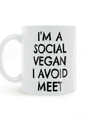 SOCIAL VEGAN AVOID MEET 社恐双关谐音 马克杯搞笑自嘲杯子