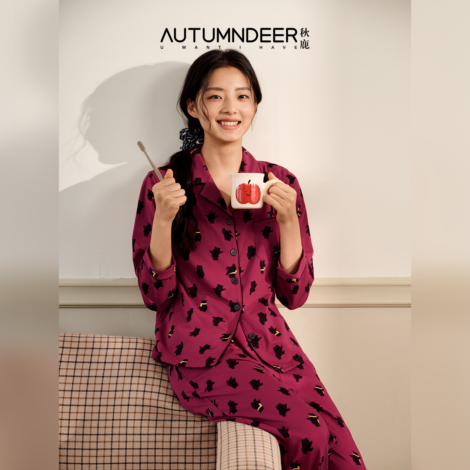秋鹿5A级抗菌睡衣女士开衫家居服图片
