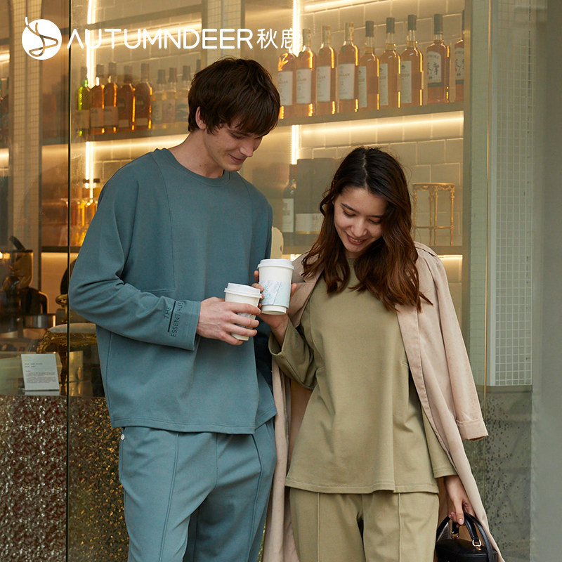 秋鹿薄绒情侣睡衣冬款网红风女可外穿冬季保暖男士家居服秋冬套装