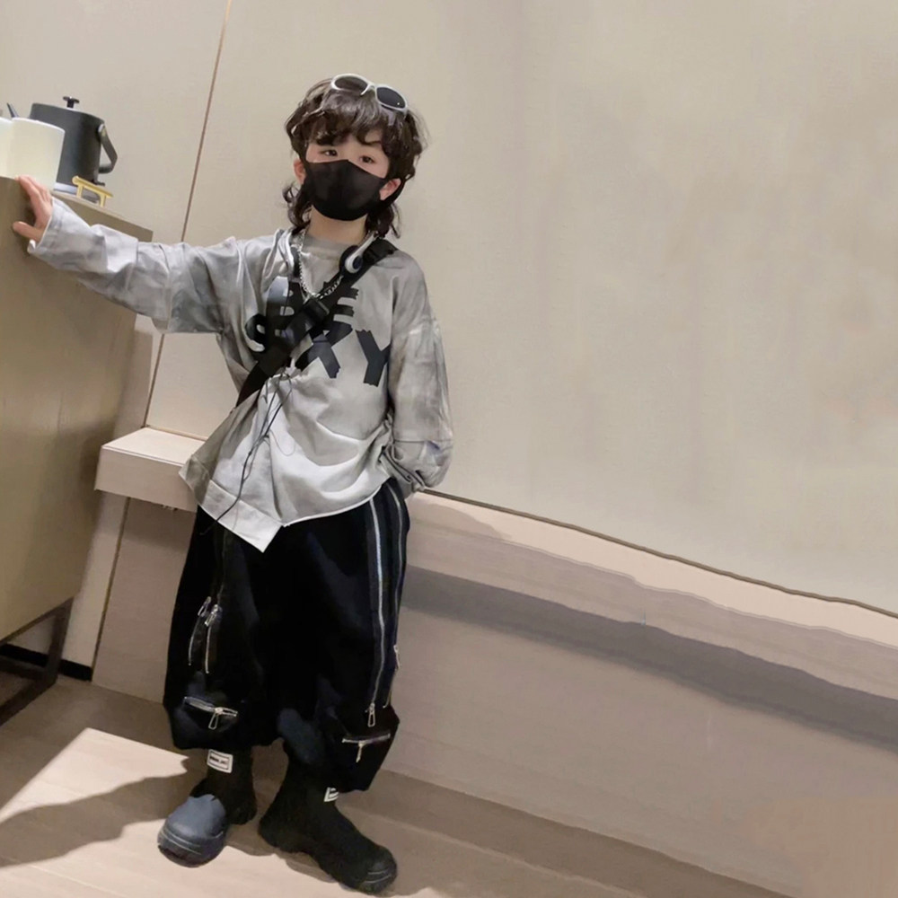 春秋男童嘻哈街舞假两件字母印花长袖T恤中大童潮酷扎染宽松卫衣,童装/婴儿装/亲子装,T恤,淘宝优惠券,粉丝福利购,淘宝优惠卷