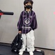 秋男女童潮酷黑字色条纹复古宽松套头卫衣青少年街舞嘻哈上衣球服