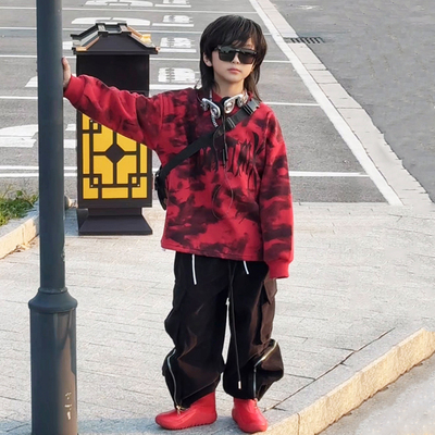 男女童亲子朋克涂鸦泼墨套头卫衣