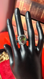 18k金珠镶嵌天然彩色宝石用料厚实925纯银水滴戒指中古首饰古着