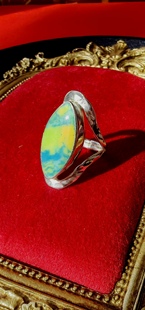 美国手工多彩老琉璃锤纹925纯银戒指环西洋银器中古着首饰vintage