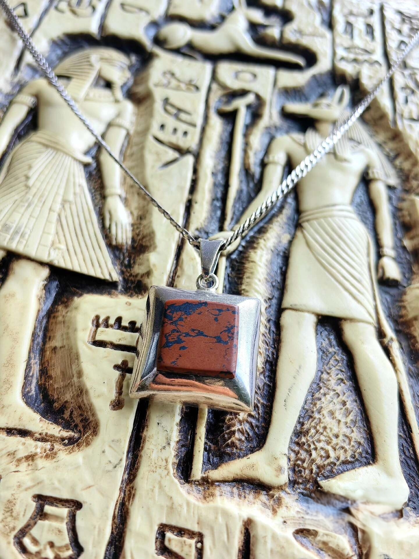 墨西哥匠人手作925纯银厚实长项链天然石吊坠中古首饰古着vintage