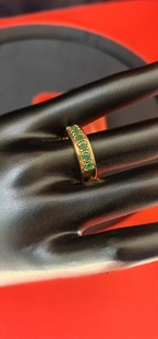 中国台湾早期出口镶嵌祖母绿宝石925纯银镀金戒指环中古首饰古着