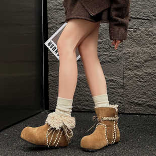 小个子两穿内增高雪地靴女2025冬头层牛皮毛毛鞋加绒加厚棉鞋短靴