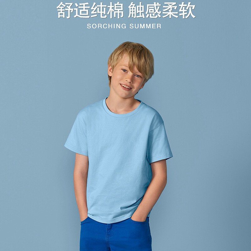 吉尔丹纯棉儿童圆领T恤Gildan全棉纯色男童女童短袖打底衫休闲t恤
