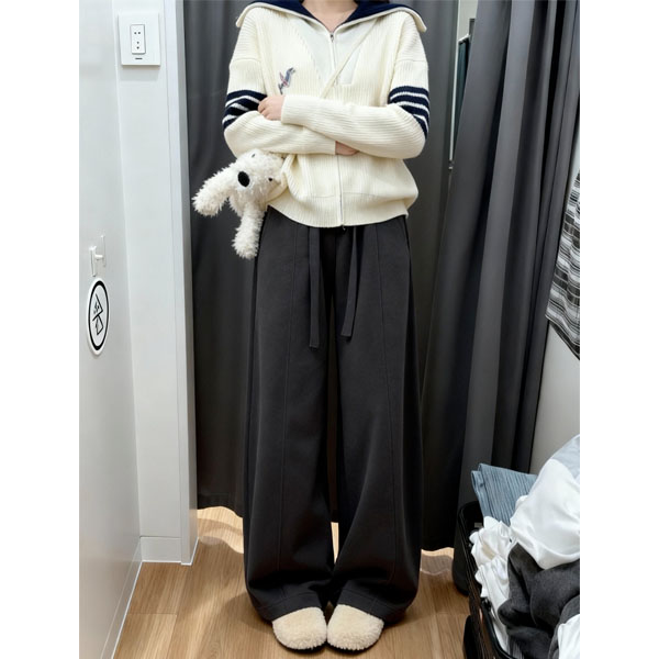 黑灰色慵懒感弯刀阔腿裤女胖mm宽松休闲梨型身材秋冬加绒运动卫裤