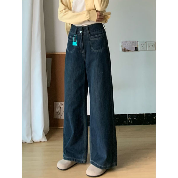 大码复古高腰阔腿牛仔裤女2025冬季垂感宽松胖mm显瘦直筒加绒裤子