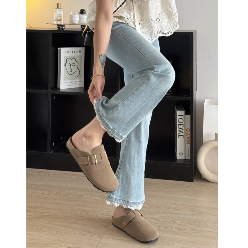 赠送运费险蕾丝拼接微喇牛仔裤