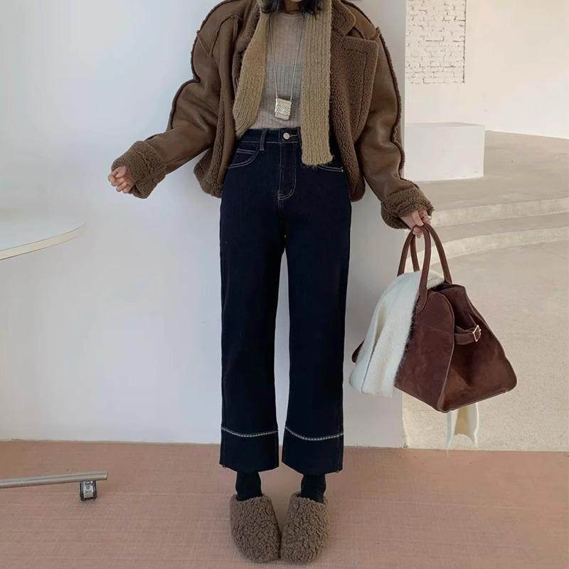 黑色加绒直筒牛仔裤女秋冬大码胖mm梨形身材小个子遮胯显瘦九分裤,女装/女士精品,大码裤装,淘宝优惠券,粉丝福利购,淘宝优惠卷