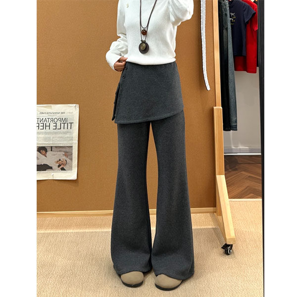 梨形身材深灰色休闲裤女冬季加绒假两件宽松显瘦垂感不贴腿微喇裤,女装/女士精品,大码裤装,淘宝优惠券,粉丝福利购,淘宝优惠卷