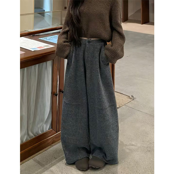 大码毛呢裤女秋冬加绒加厚2025新款今年流行弯刀裤胖mm显瘦阔腿裤