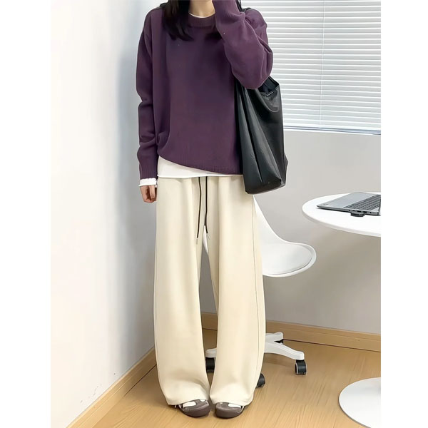 慵懒风大码裤子女秋冬加绒加厚2025新款休闲裤胖mm显瘦垂感阔腿裤