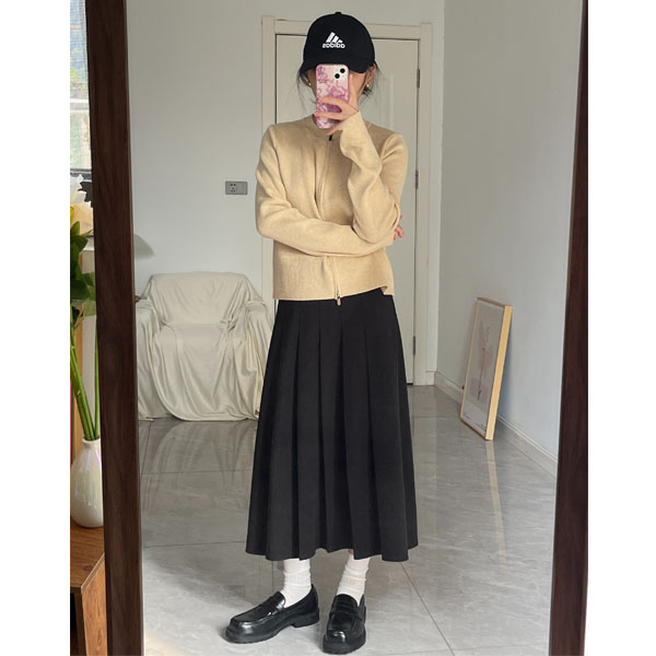 灰色毛呢百褶裙女秋冬Miu系裙子大码胖mm遮胯显瘦a字半身裙中长款