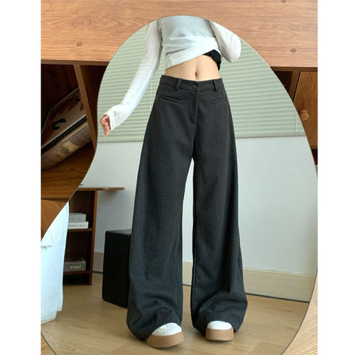 灰色加厚毛呢休闲裤女2026新款流行爆款高级垂感窄版直筒阔腿裤子