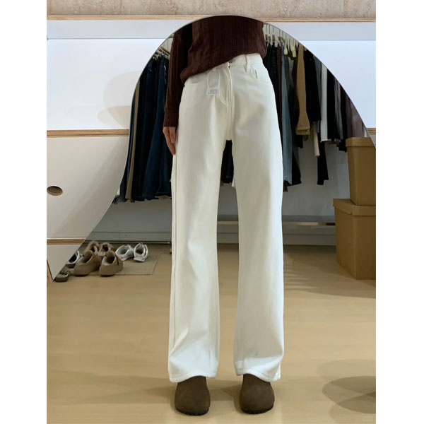 白色窄版阔腿牛仔裤女秋冬2025新款小个子直筒裤梨型身材加绒裤子