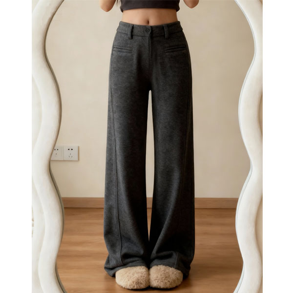 灰色毛呢裤子女秋冬2025新款今年流行的毛呢裤显瘦阔腿弯刀休闲裤