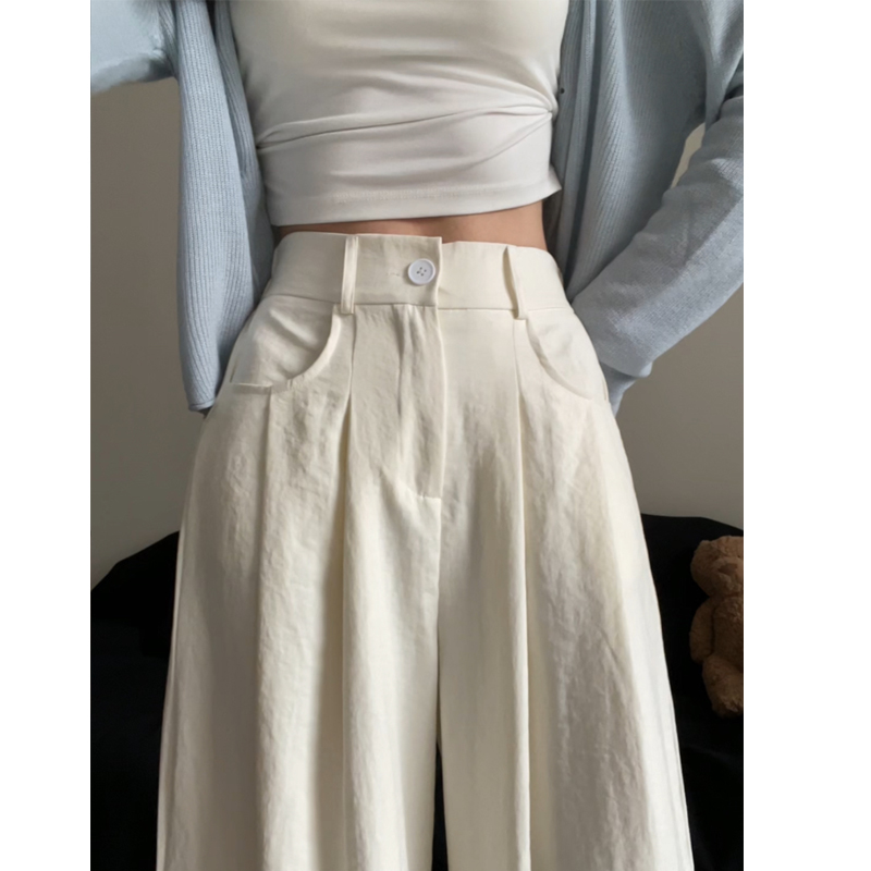 米白色阔腿裤女夏季薄款大码