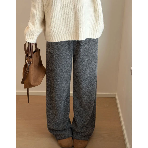 慵懒风炭灰色毛巾糯米裤女冬季加厚毛呢阔腿裤显瘦垂感宽松休闲裤
