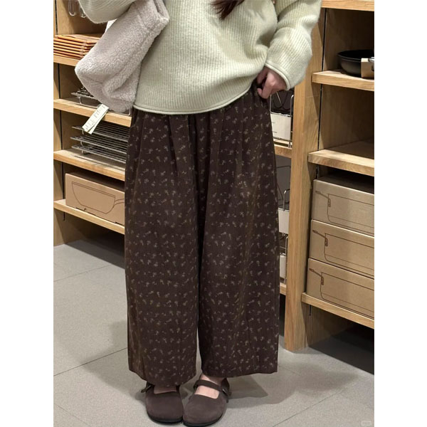 加绒加厚灯芯绒裤子女秋冬新款今年流行九分奶奶裤显瘦碎花休闲裤