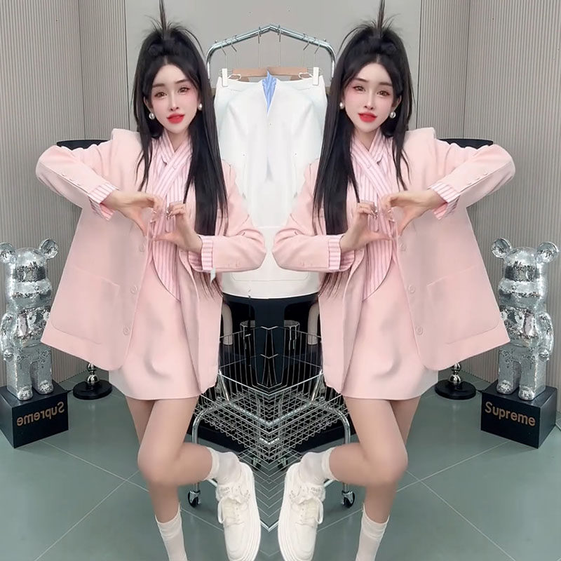 高级感气质职业西装裙两件套女2025春新款韩版衬衫领休闲西服短裙