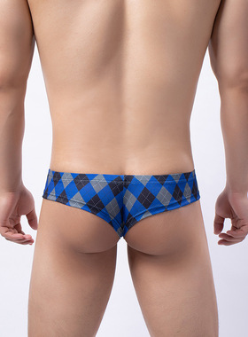 男士性感丁字裤男生格子半包臀内裤大码无痕白色低腰u凸运动T字裤