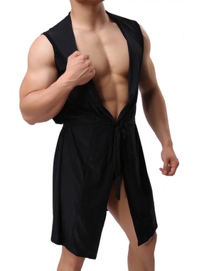 男士冰丝浴袍成人睡衣速干薄款吸水浴衣纯色大码家居四季性感睡袍