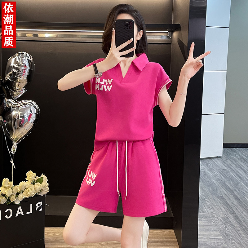 夏翻领透气短袖短裤休闲运动套装