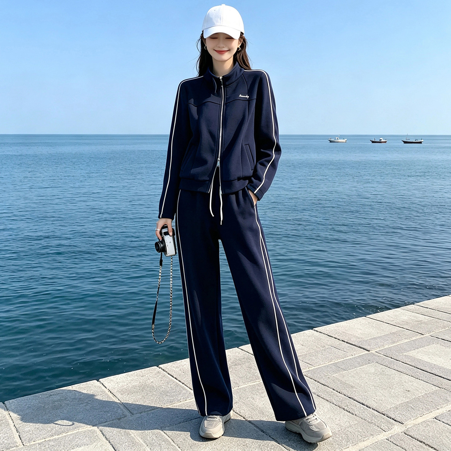 秋立领卫衣直筒裤跑步运动套装女