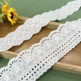 纯棉布边双边加密刺绣洋装洛丽塔衣领口袖口装饰花边蕾丝花米白色