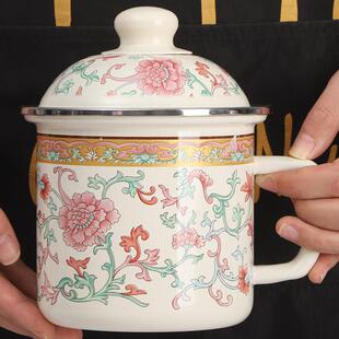 爆款塘瓷杯名大容量复古搪水经典加厚搪缸子带盖老式铁茶大号马克