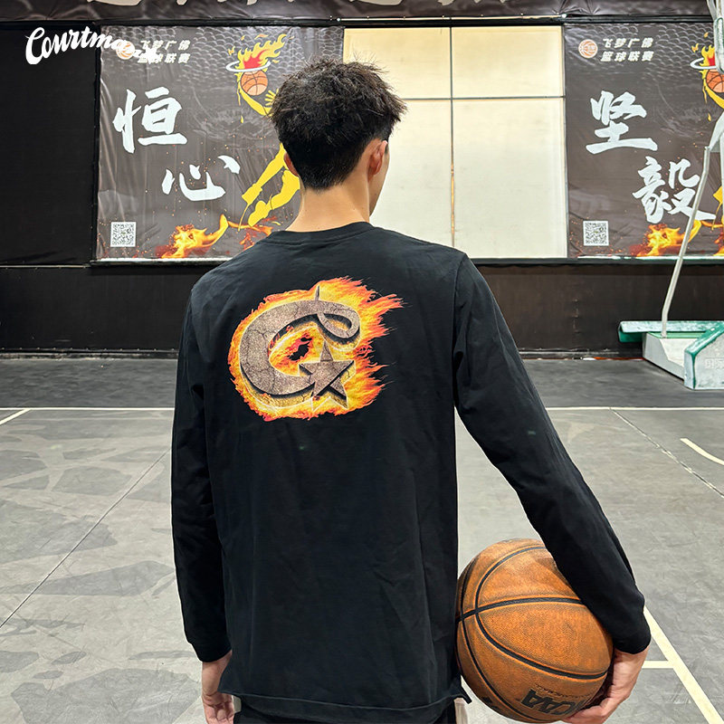 COURTMANC星标火焰印花长袖T恤2023秋季新品美式纯棉休闲百搭上衣,运动服/休闲服装,运动T恤,淘宝优惠券,粉丝福利购,淘宝优惠卷