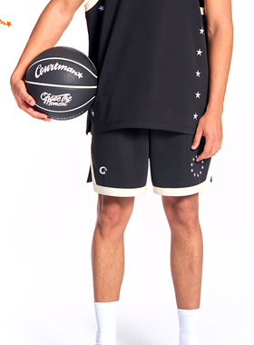 COUR时尚运动十周年系列 限定夏季休闲热裤 星星绣花薄款撞色短裤