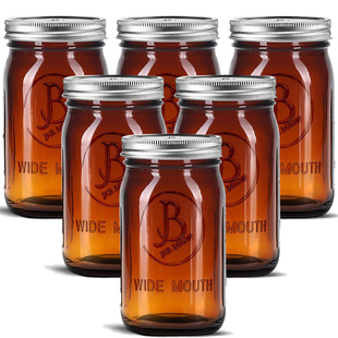 BASS梅森罐32oz宽口原色玻璃茶色密封罐 加拿大JAR 梅森生活家