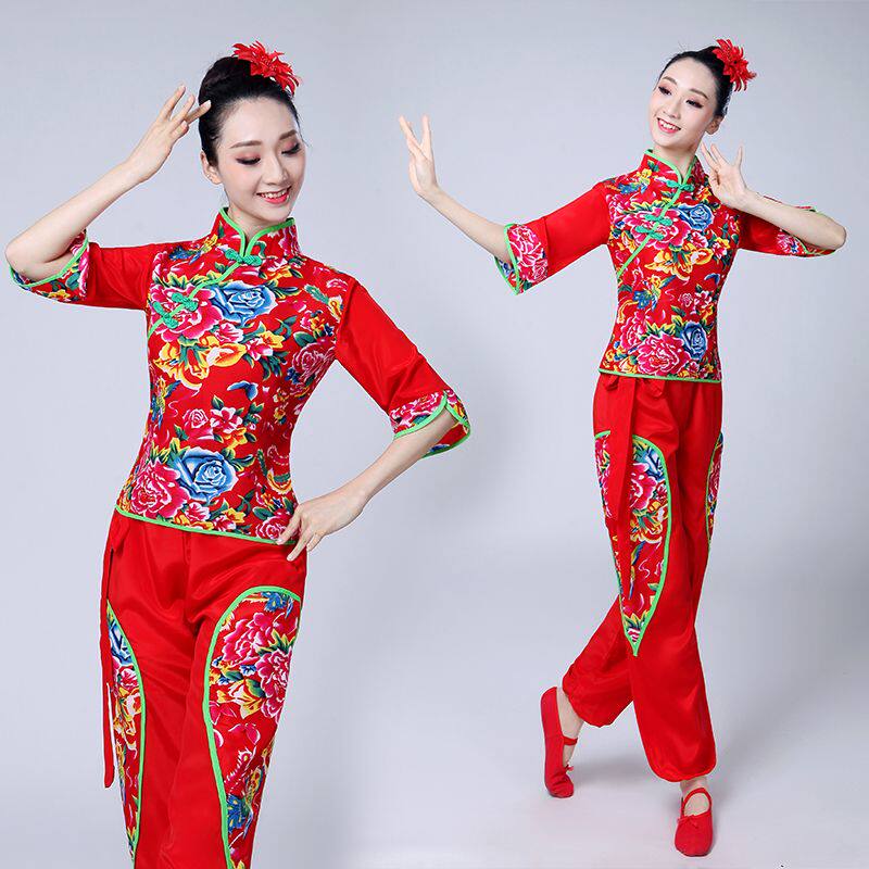 东北秧歌服装演出服舞蹈服装2018新款花布广场舞套装民族风女成人