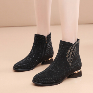 短靴磨砂羊皮加绒棉冬靴子韩版 2024新真皮短筒平底女单靴大码 秋季