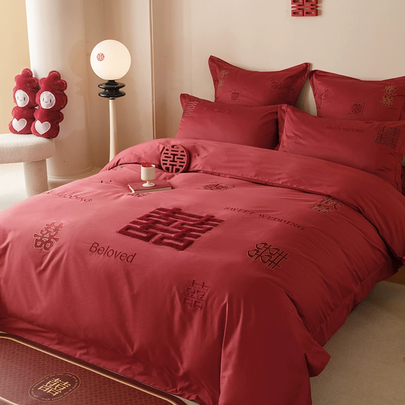 Красный комплект, хлопковое простынное белье/пододеяльник? bedspread, 4-piece set, широкая палитра цветов
