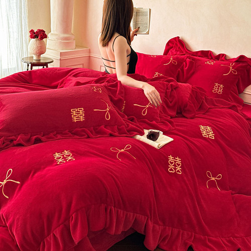 备婚推荐秋冬季牛奶绒结婚四件套