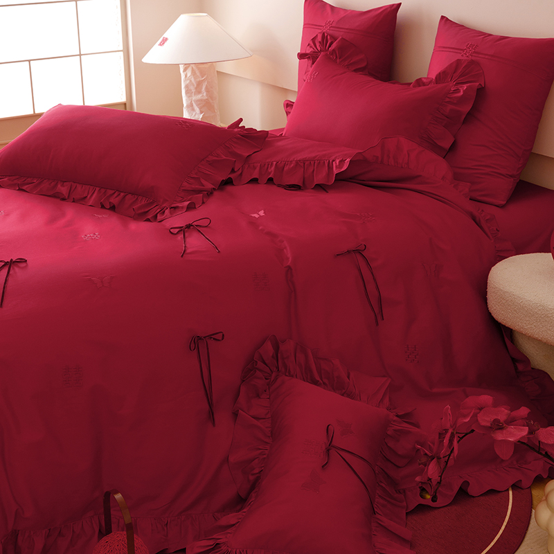 公主风100S长绒棉刺绣结婚四件套