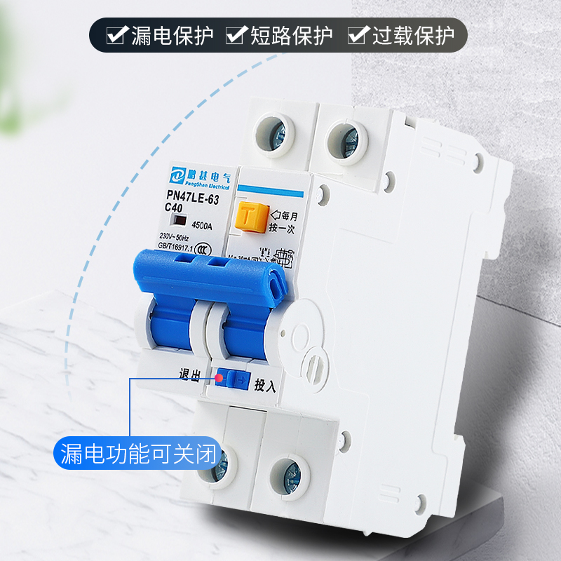 一体式漏电保护器 单相220V双线空气开关带漏电可关闭 二极断路器