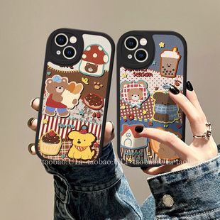 糯嘰嘰熊仔適用蘋果16Plus 12全機型iphone11pro個性 XSmax軟xr情侶se3復古8 15Promax手機殼14小羊皮13mini