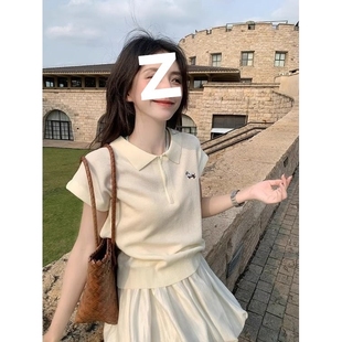 小众显瘦弹力百搭上衣 休闲半拉链POLO领短袖 针织衫 女夏季 新款