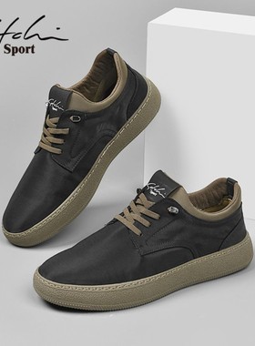 沙驰运动男鞋秋季薄款透气一脚蹬黑色帆布鞋舒适百搭软底休闲板鞋